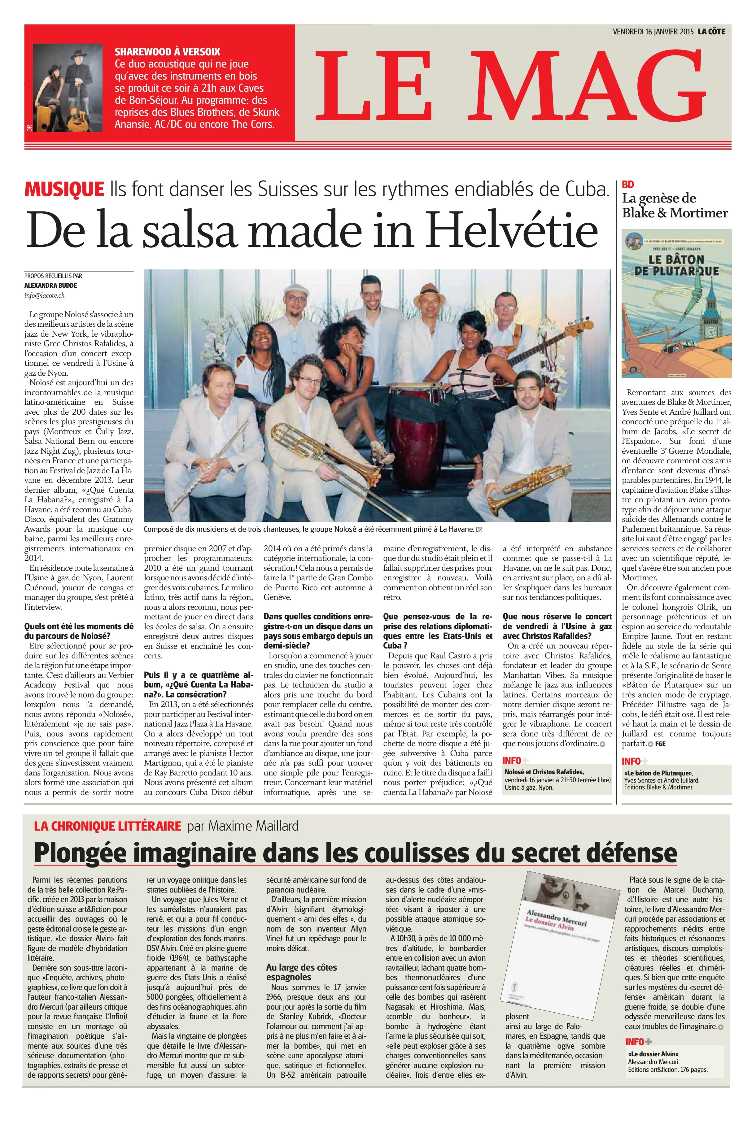 Article La Côte du 16 janvier 2015 : « De la salsa made in Helvétie »
