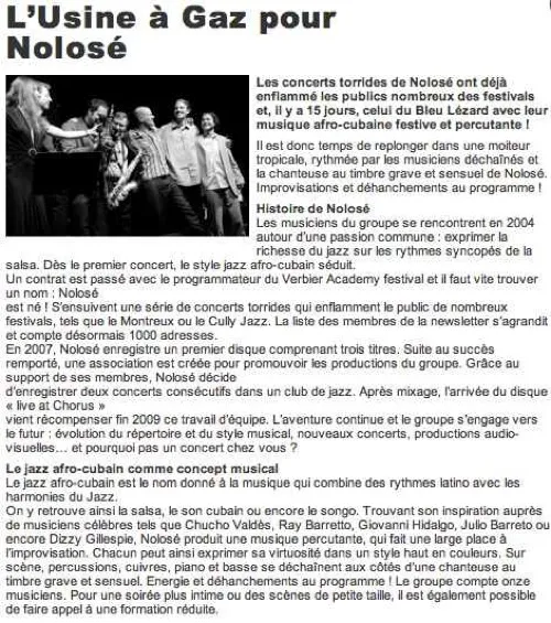 Article de 2010 : « L'Usine à Gaz pour Nolosé »